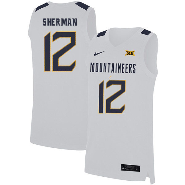 2020 Men #12 Taz Sherman West Virginia Mountaineers College Basketball Jerseys Sale-White